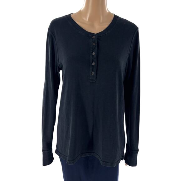 American Giant Black Premium Slub Long Sleeve Henley Top - Picture 4 of 11